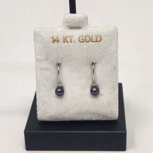 Black Pearl Diamond 14k White Gold Leverback Earrings Dainty Fine Jewelry